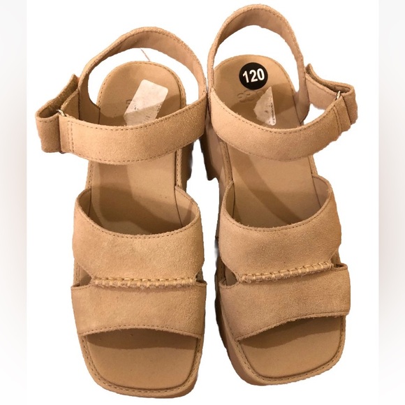 UGG Beige Suede NEW HEIGHTS Platform Sandals Size 10 NEW Adjustable No Box - Picture 2 of 10